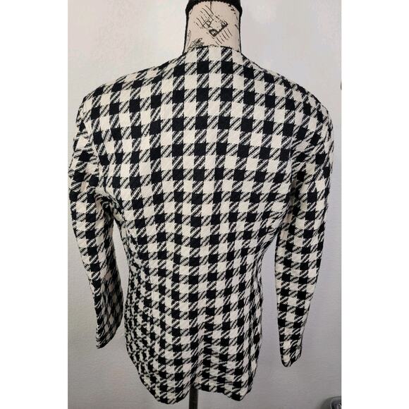 VTG Carlisle Blazer SZ 8 Houndstooth Tweed Jacket 100% Silk White Black Preppy - Picture 7 of 8